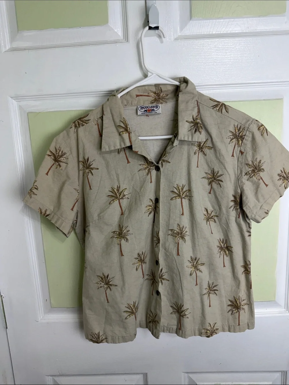 Pendleton Beige Palm-Print Short Sleeve Camp Shirt